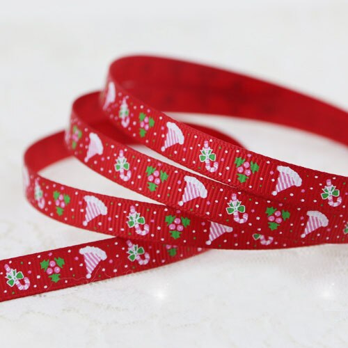 10mm kerstletter bedrukte grosgrain linten 2 meter/lots kerst verjaardag feest inpakpapier snoepdoos verpakking linten: Rode kerstmuts