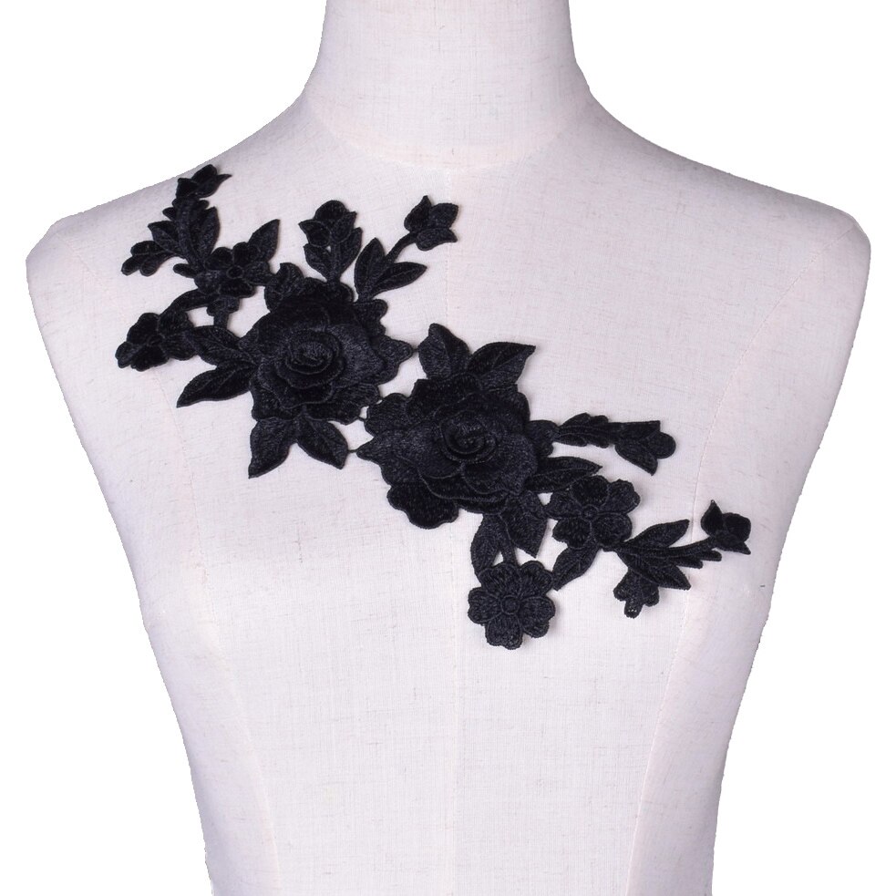 1Pc Zwart Wit Bloem Borduren Patch Heat Transfers Naai Op Patches Kant Stof Voor Kleding Kleding Decoratieve Applicaties