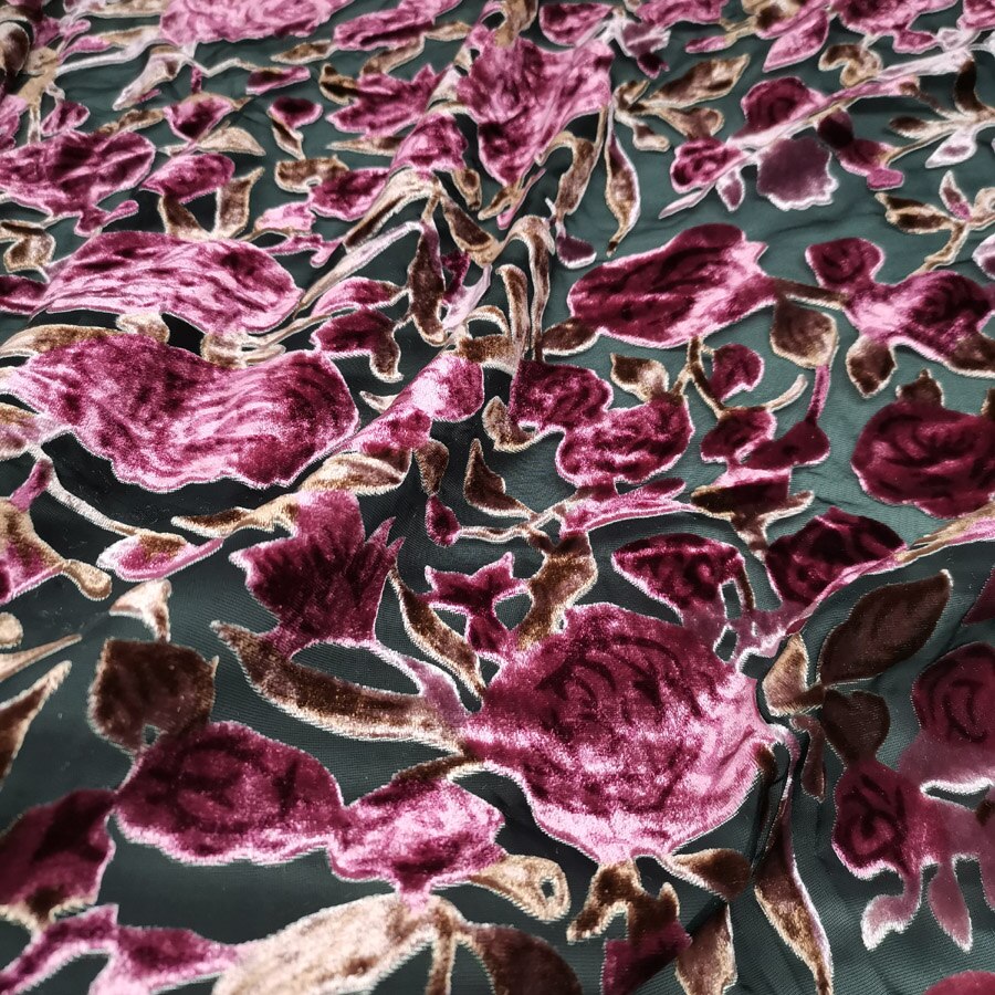 Flocked Velvet Rose Fabric DIY Rayon Velvet Fabric burn out qualified shirt Wedding Decoration Material 1 Yard