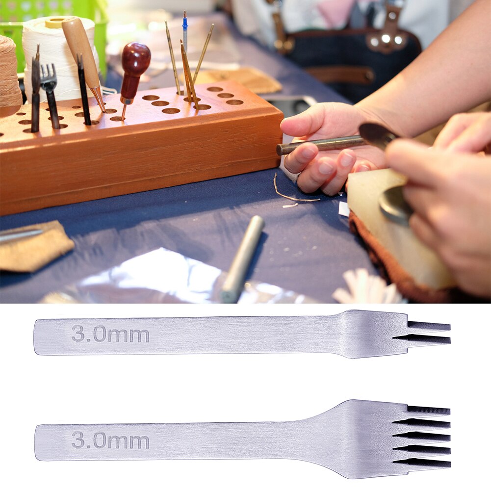 White Steel Stitching Lacing Punch Chisel Oblique Flat Cut Gear Pitch Tool Polished Prongs Leather Craft Hole Puncher Pitch Tool