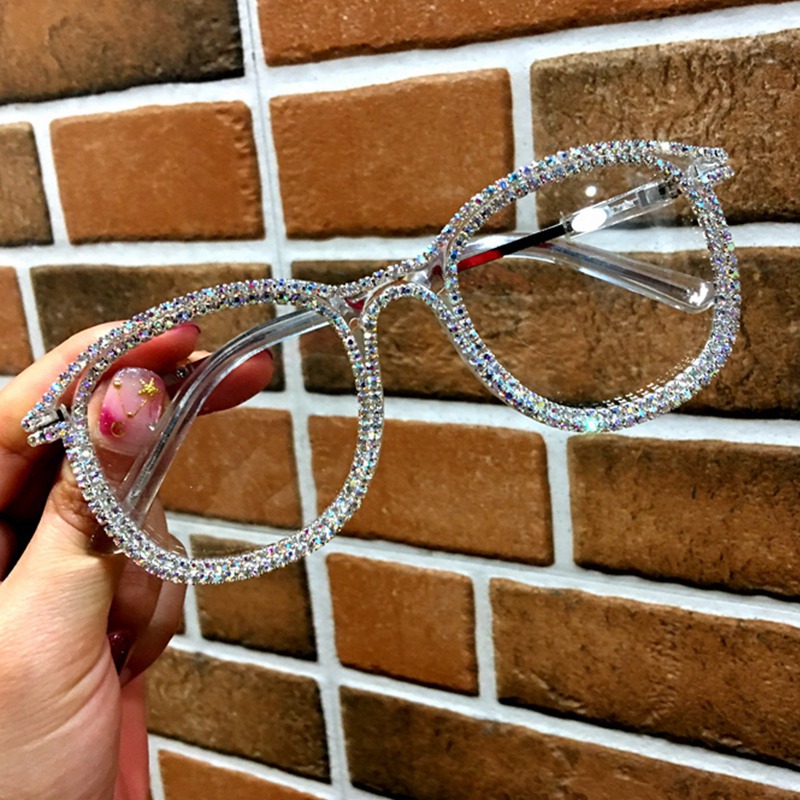 Strass Weitsichtig Lesebrille Frauen Klar Runde Anti Blau Licht Rezept Computer Brille Dioptrien 0 bis + 6,0: + 50 / clear AB diamond