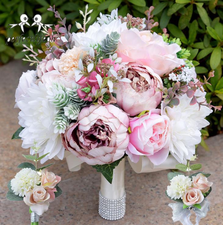 Perfectlifeoh bukett de novio bryllup peoner brudebuketter dekorasjon blomster peon buketter til casamento: Stil 1 3 stk