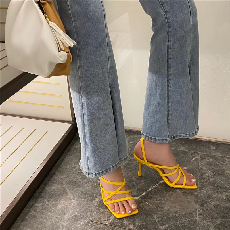 Dames sandalen nette schoenen smalle band open teen holle zomer feest sandalen bruids pumps zwart/wit/groen/paarse sandalen