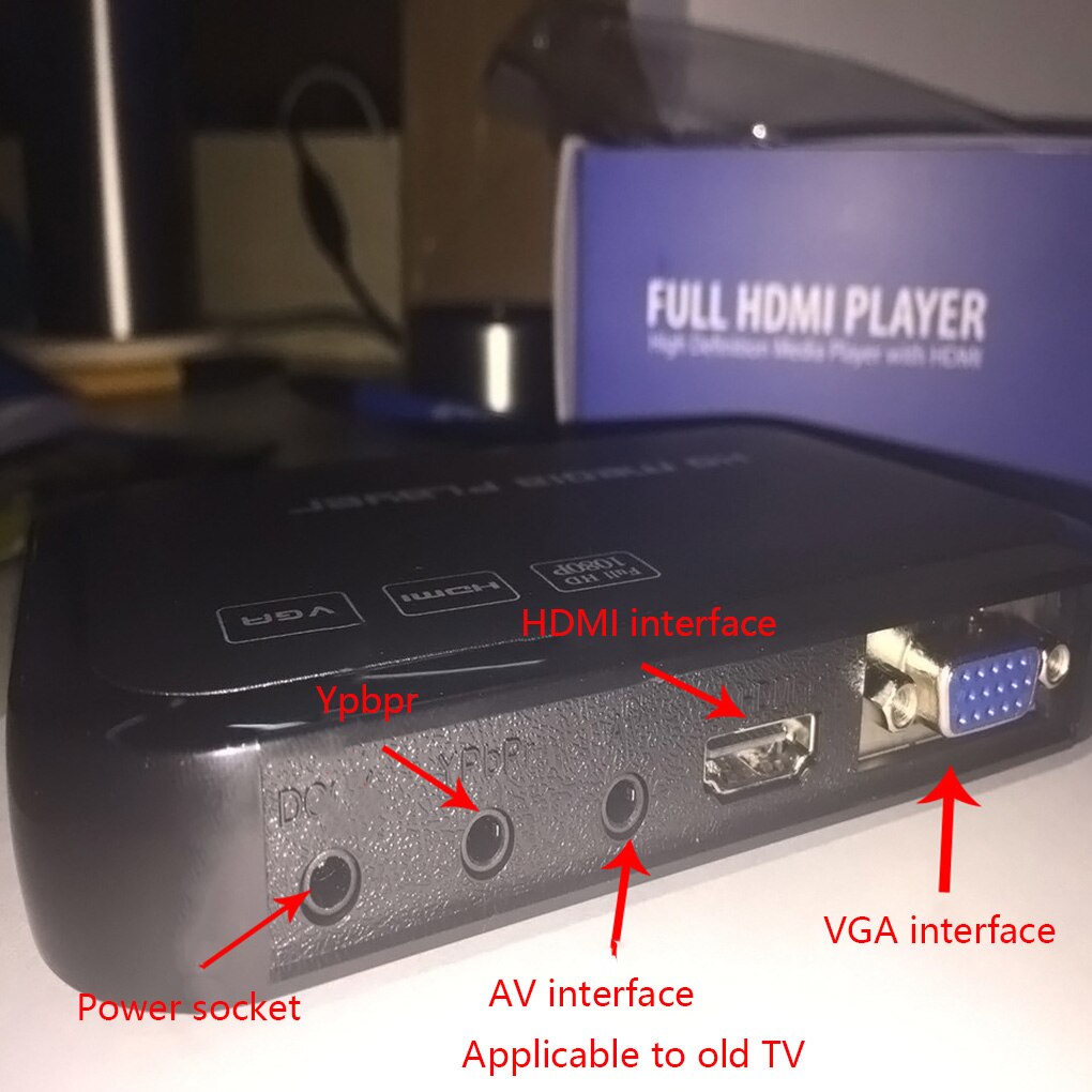 Mini lecteur multimédia Full HD 1080P, H.264, USB/SD/MMC, vidéo/Audio, prend en charge VGA/AV/HDMI, avec télécommande