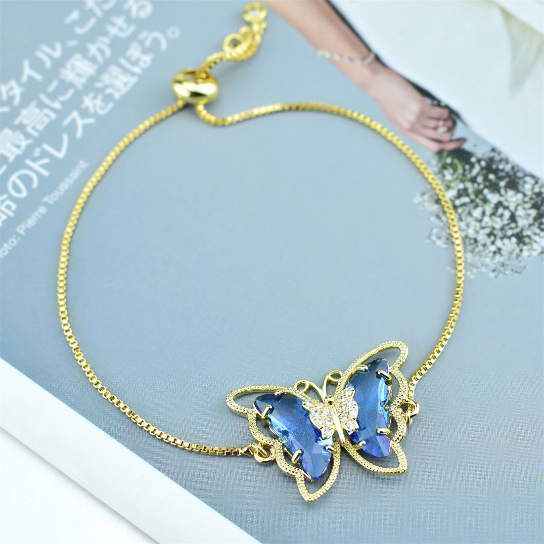 Butterfly Crystal Zircon Bracelet Hollow Butterfly Factory Direct Sales 18 Color Spot Bracelet