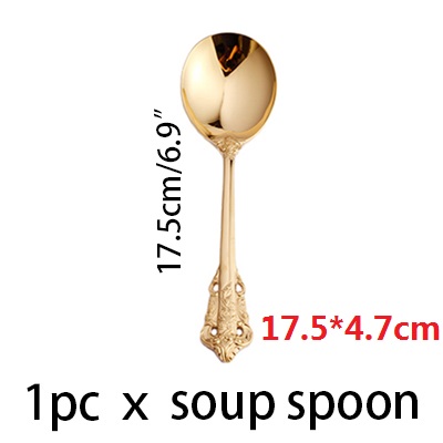 1pc Hochzeit Besteck GoldenVintage Messer Gabel Löffel Edelstahl Gold Geschirr einstellen Westlichen retro Weihnachten Geschirr: 17.5cm  S Suppe Löffel