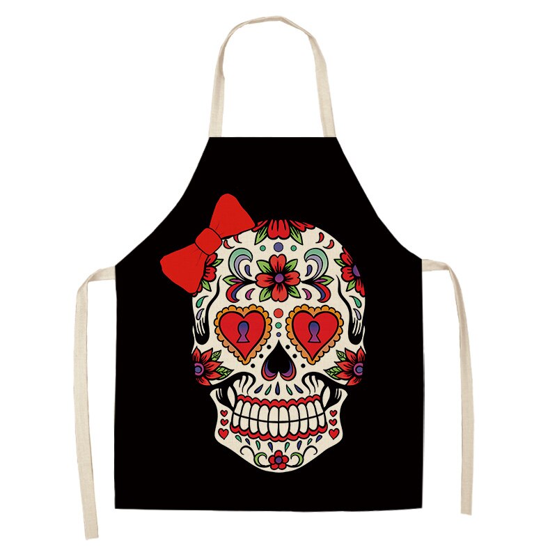 1Pc Skull Pattern Kitchen Chef Apron for Cooking Sleeveless Cotton Linen Aprons Adult Bibs Home Cleaning Accessories 53*65cm: H