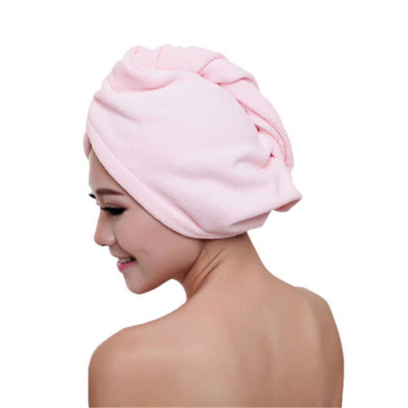 Magisk mikrofiber hår tørring håndklæde wrap hurtigtørrende turban hoved hat bun cap brusebad tørt bad brusebad pool: Lyserød