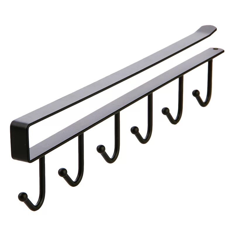 6 kroge under hylde krus kop metalholder hængestativ skab køkken arrangør multifunktionel krog: Sort