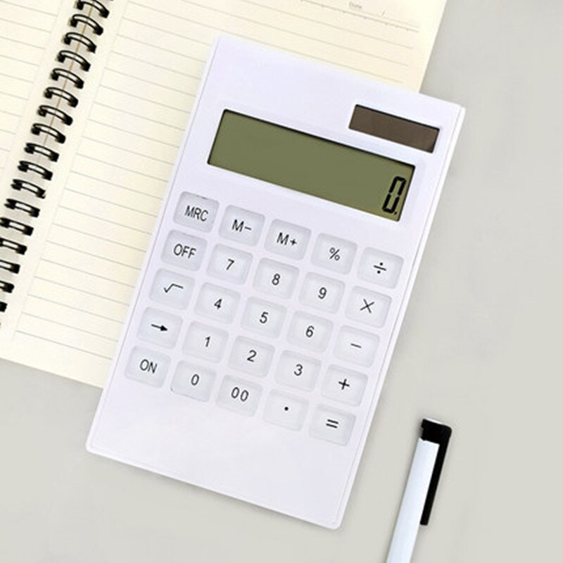 Calculadora blanca delgada portátil Mini 12 Digital calculadora energía Solar cristal teclado Doble potencia suministro
