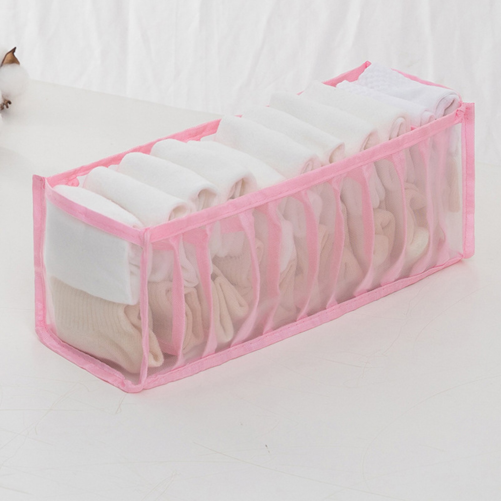 Household Foldable Mesh Underwear Storage Box Socks Bra And Panties Four-color Style Underwear Storage Tool Organizador Armario: pink 11grids