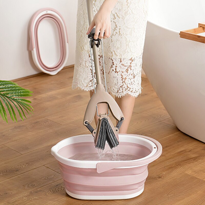 Foldable Mop Bucket Collapsible Portable Wash Basin Dishpan With Handle CY