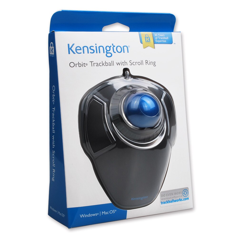 Kensington Original Orbit Trackball Mouse with Scroll Ring Optical USB for PC or Laptop with Retail Packaging K72337 K72500