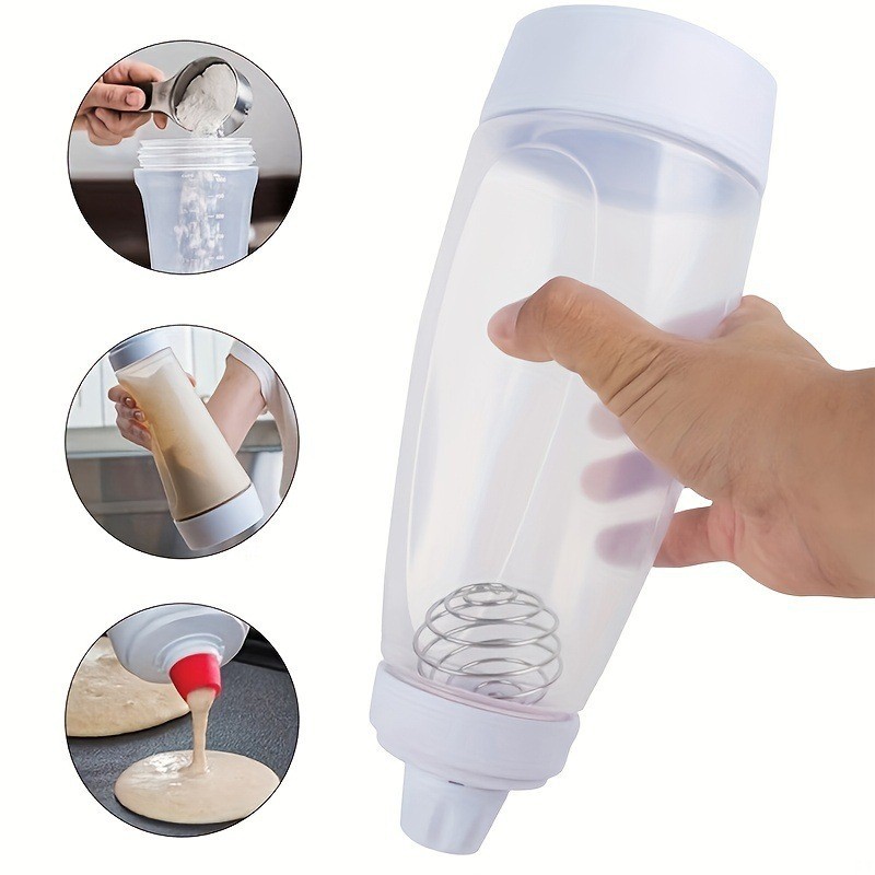 Mélangeur de pâte à manivelle de 1000ml, bouteille avec échelle, distributeur de pâte, crêpes avec fouet, boule, produits cuits, outils faciles à presser, 1 pièce