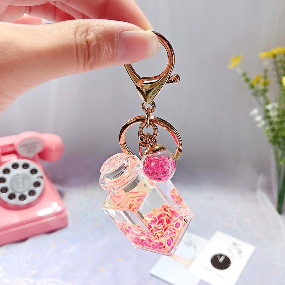 1 pcs Quicksand Bottle Glitter Key Chain Cartoon Liquid Floating Fruit Keychain Keyring Backpack Pendant for Women: 4