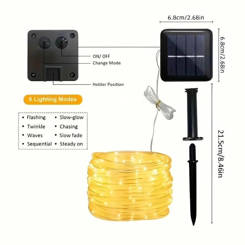 Solar led corda luzes tubo de fadas luz corda ao ar livre à prova dwaterproof água lâmpadas gramado 8 modo para casa jardim pátio casamento telhado decoração