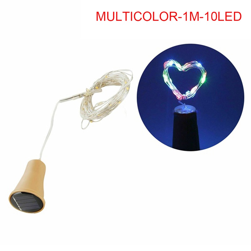 Solar Powered Wine Bottle Cork Shaped LED Copper Wire String Outdoor Light Garland Lights Festival Outdoor Fairy Light 1M/2M