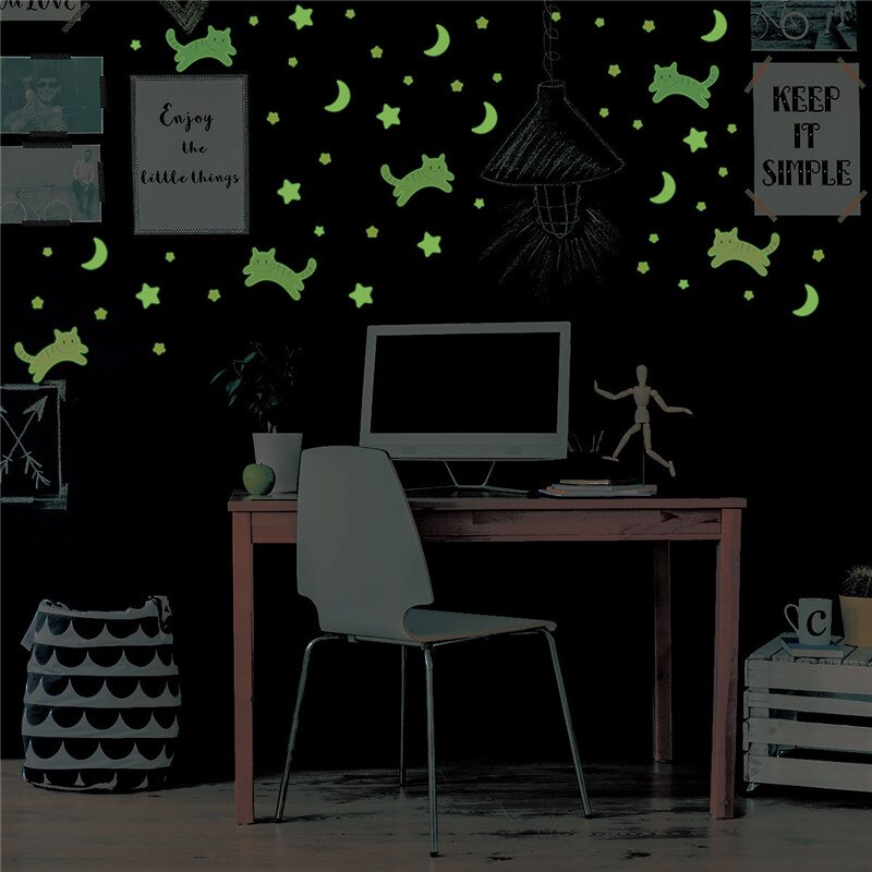 3Pcs/set Cat/Moon/Star DIY Luminous Stickers Cartoon Wall Stickers Kawaii Wallpaper Kids Room Glow-In-Dark Wall Decal Home Decor