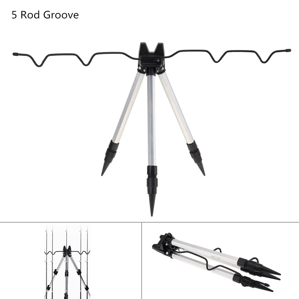 Aluminum Alloy Telescopic 5 / 7 Groove Fishing Rod Holder Portable Collapsible Tripod Stand Sea Fishing Pole Bracket: A Type-Silver