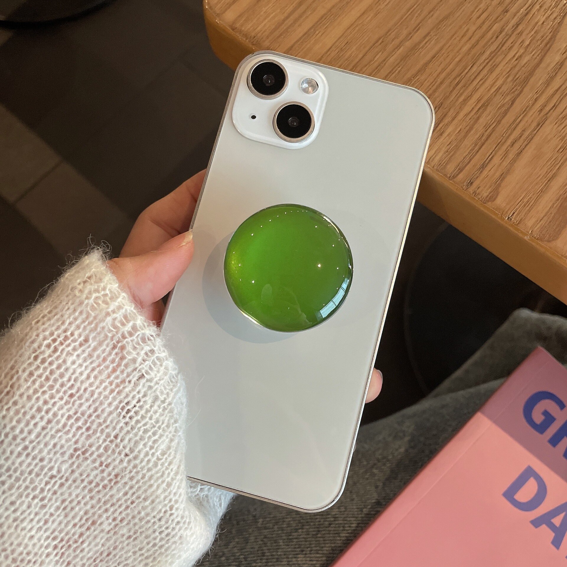 Crystal Finger Grip Holder Stands For Phone Universal Flexible Fold Bracket Expansion Cellphone Stand Socket Lazy Korea Popular: Olive Green