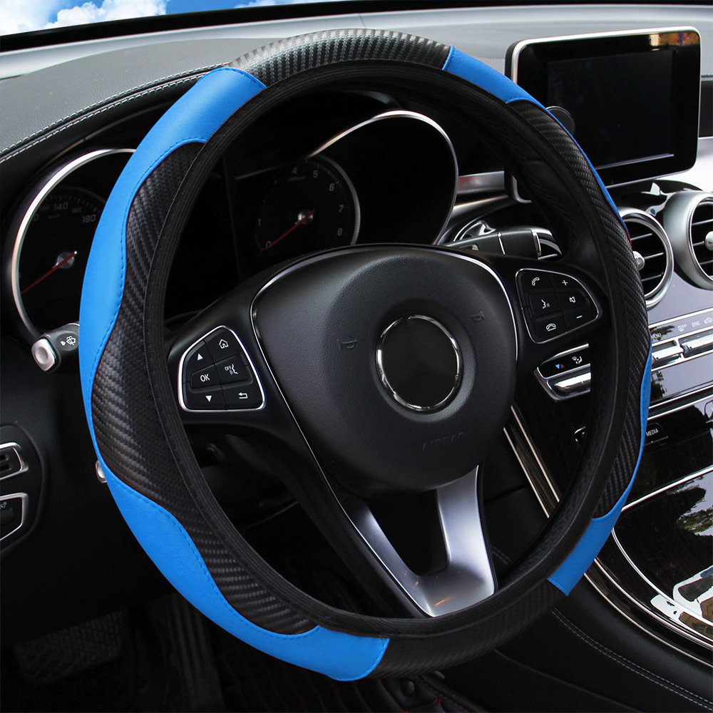 Juste de volant de voiture en cuir PU, fibre de carbone, sans anneau intérieur, adaptée aux amarans de 14.5 à 15, fournitures automobiles: Bleu