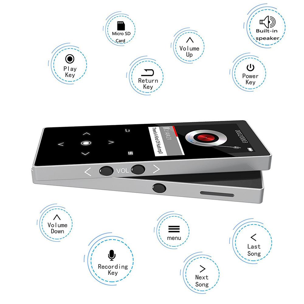 mp4 player with bluetooth 16gb touch button built-in speaker hifi lossless music player 1.8 inch TFT screen with fm, recorder