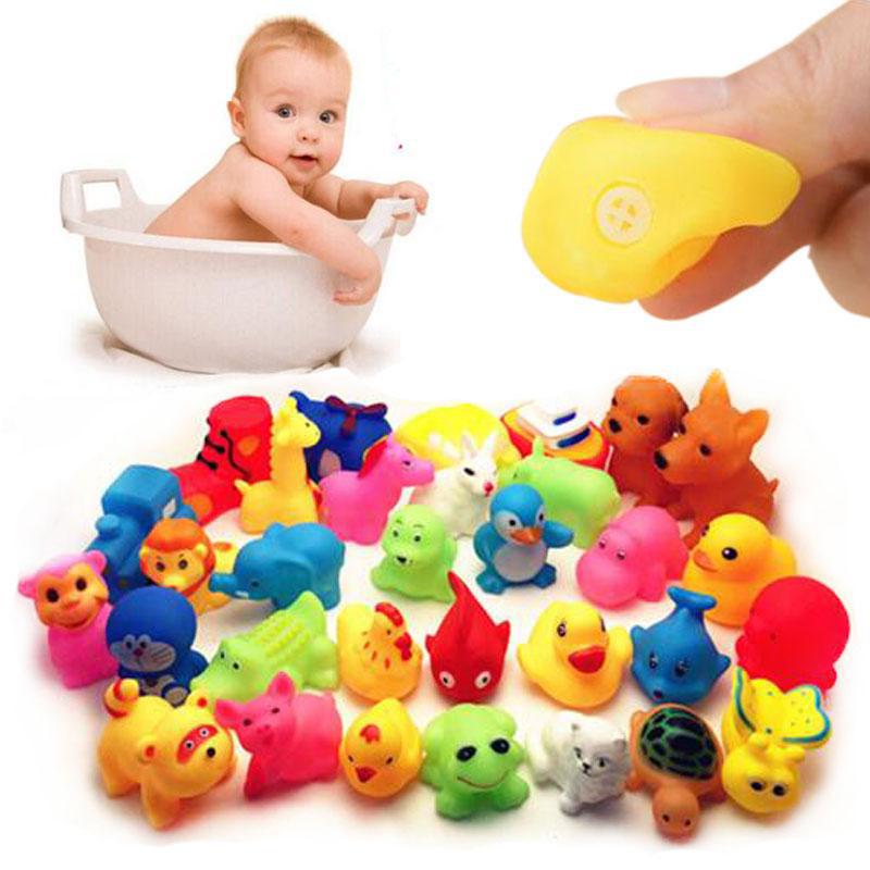 13 Pcs Cute Animals Swimming Water Toys Colorful Soft Rubber Float Squeeze Sound Squeaky Bathing Toy For Baby Bath Toys