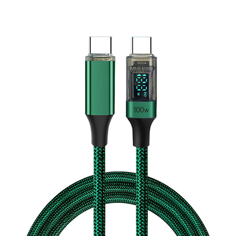 USB C Cable PD 100W Digital Display USB C to C Data Cord 0.5M/1M/2M Quick Charge Type-C Charging Line for Mobile Phone Laptop: green / 0.5m