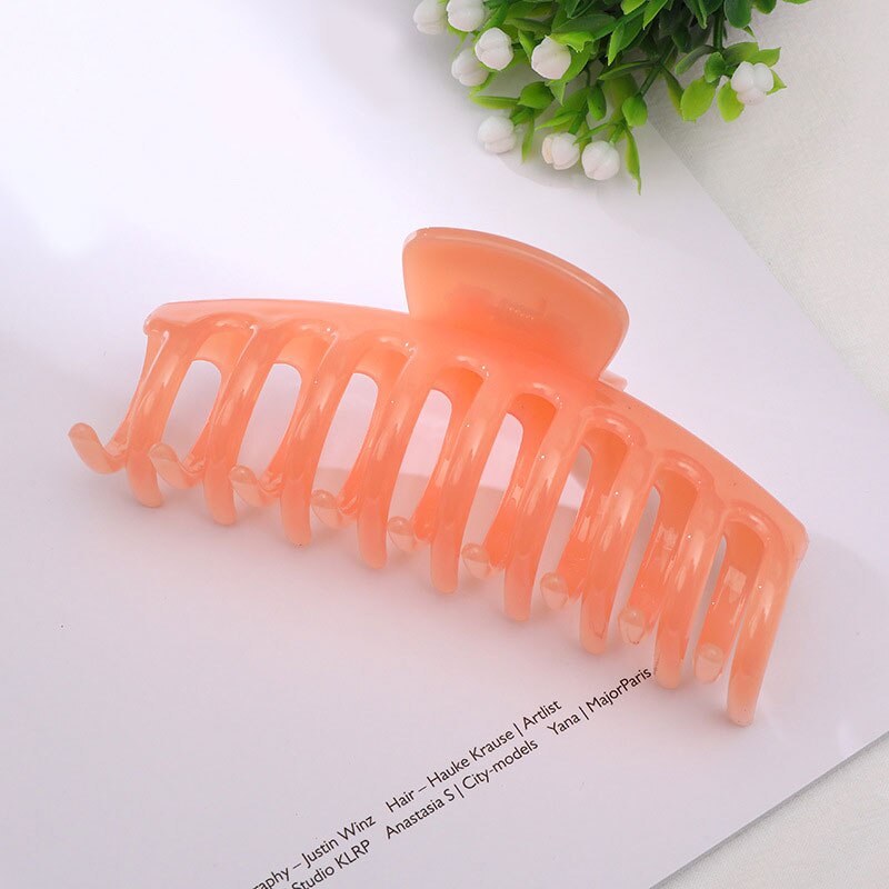 Koreaanse Acryl Haarspelden Grote Haar Claws Clip Geometrische Barrette Krab Snoep Kleur Shark Clip Paardenstaart Bad Clip Haar Accesoires: light orange