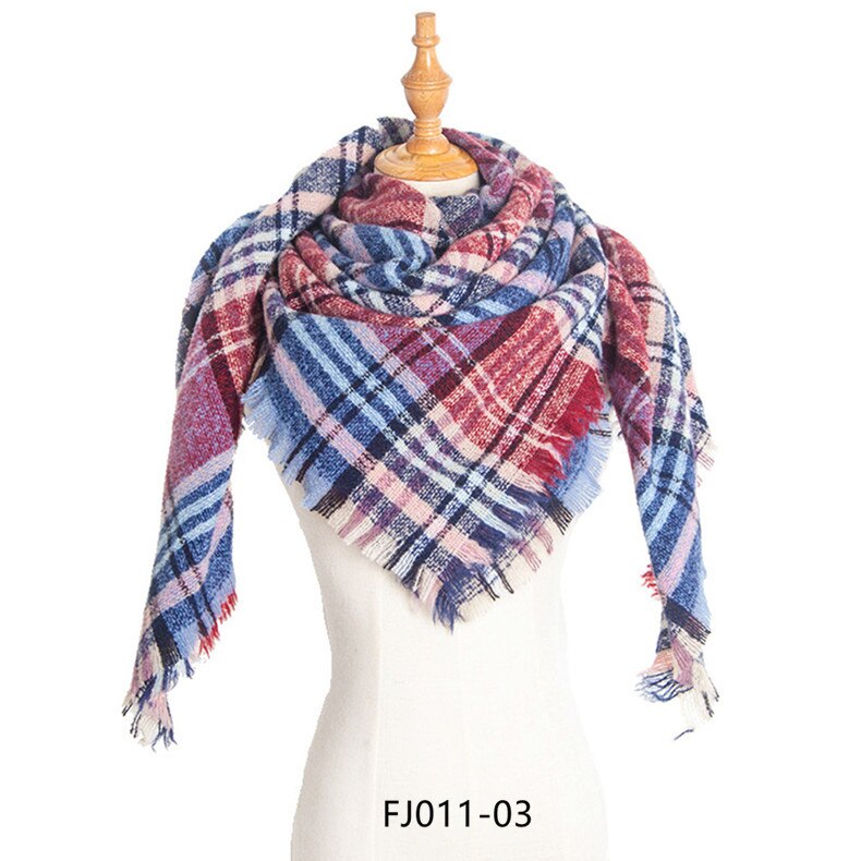 Women Winter Scarf Triangle Knitted Scarf Casual Ladies Plaid Pashmina Shawl and Wrap Female Foulard Scarves Echarpe Bufanda: Cyan