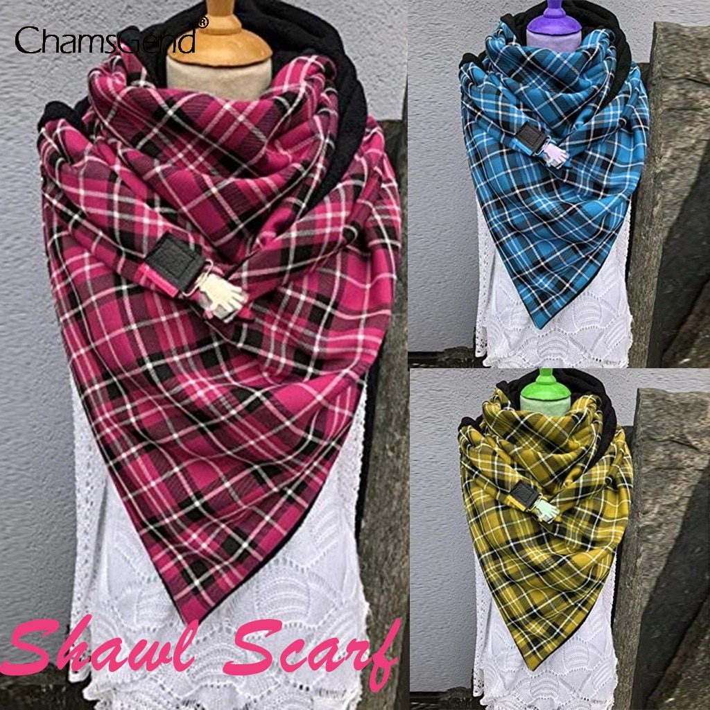 Winter Vrouwen Sjaal Mode Plaid Printing Button Soft Wrap Casual Warme Sjaals Sjaal Echarpe Hiver Femme