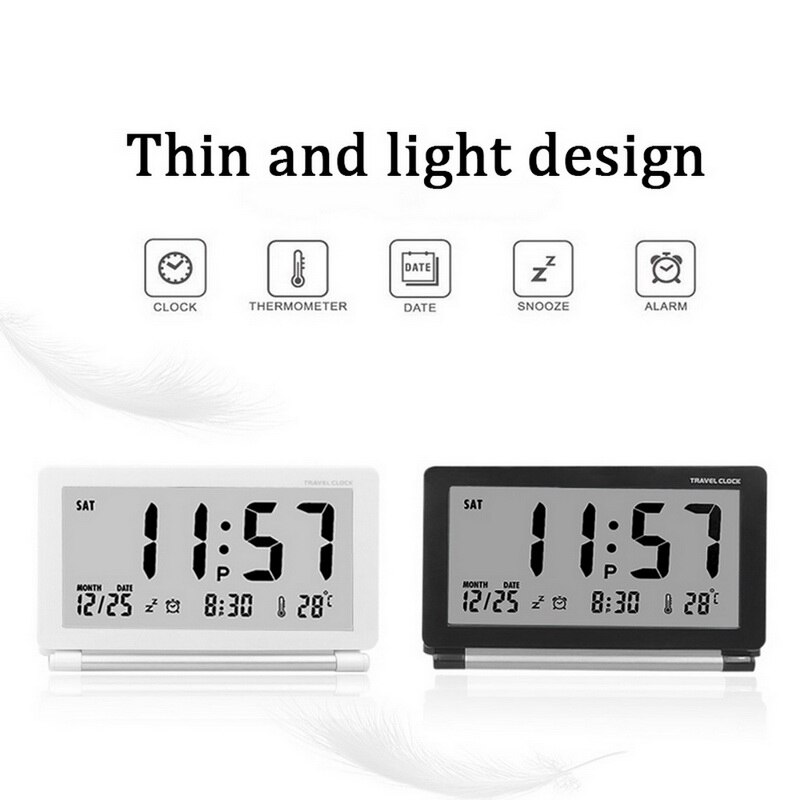 Electronic Alarm Clock Travel Clock Multifunction Silent LCD Digital Large Screen Folding Table Clock Temperature Date Time