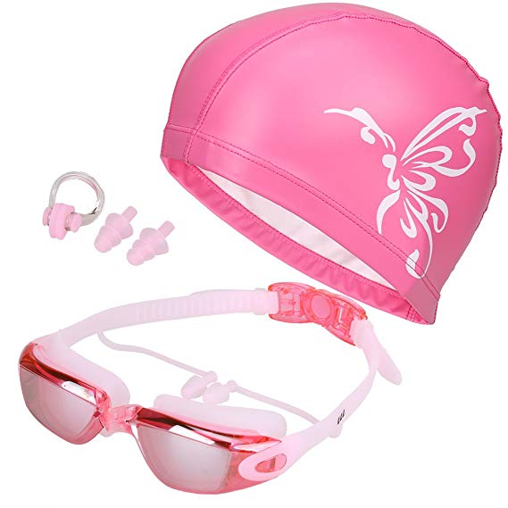 Goggles Waterdicht En Anti-Fog Pak Duikuitrusting Badmuts Professionele Combinatie: Pink