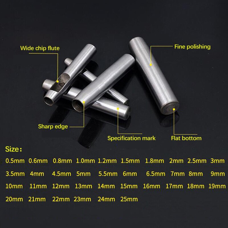 1pc Punching Leather Hole Punch Round Steel Leather Craft Hollow Hole Punch 0.5-29mm DIY Leathercraft Tools Leather Tools