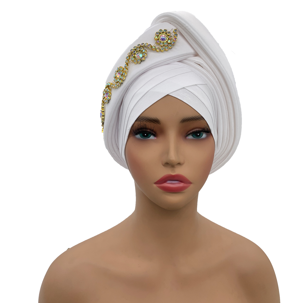 Diamanter turban kasket til kvinder afrikansk dame hovedbeklædning nigeria auto gele hovedbind bryllupsfest hovedbeklædning turbante mujer: Mørk ingefær
