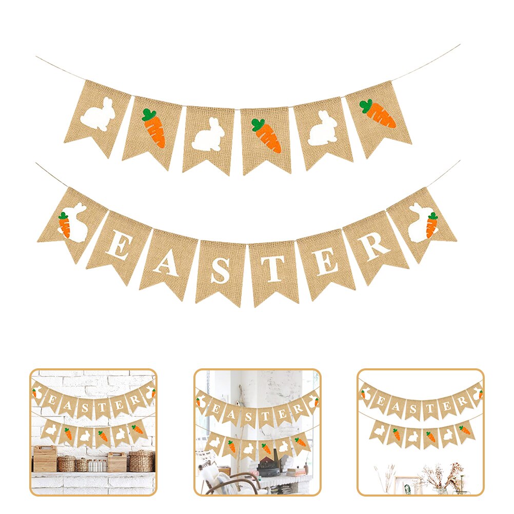 2pcs Easter Bunny Hanging Banner Easter Party Banner Easter Hanging Flag Banners