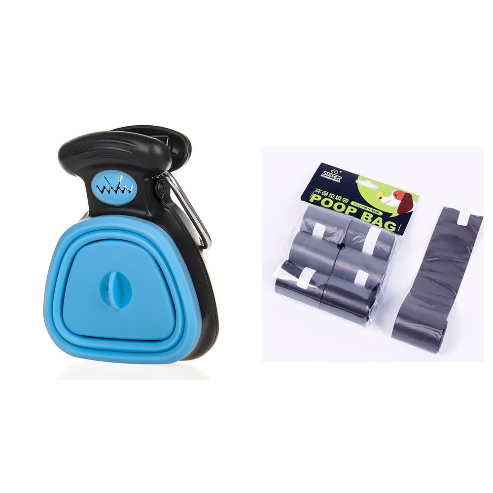 Portable Pooper Scooper, Expandable Dog Pooper Scooper with Carabiner Poop Scooper for Dogs with Dog Poop Scoop Waste Bag Refill: Blue and Bag