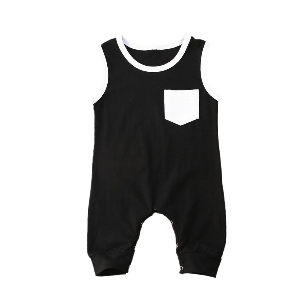 sommer 0-18M Newborn Infant Baby Mädchen Jungen Strampler Schwarz/Weiß Tasche Solide Sleeveless Baumwolle Overalls kleidung 2 Farben: Black / 3M