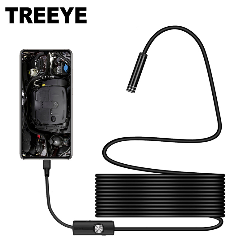 USB Endoscope Camera Semi-rigid Hard Cable 7/5.5MM IP67 Waterproof 6LEDs Borescope Inspection Camera Windows Macbook PC Android