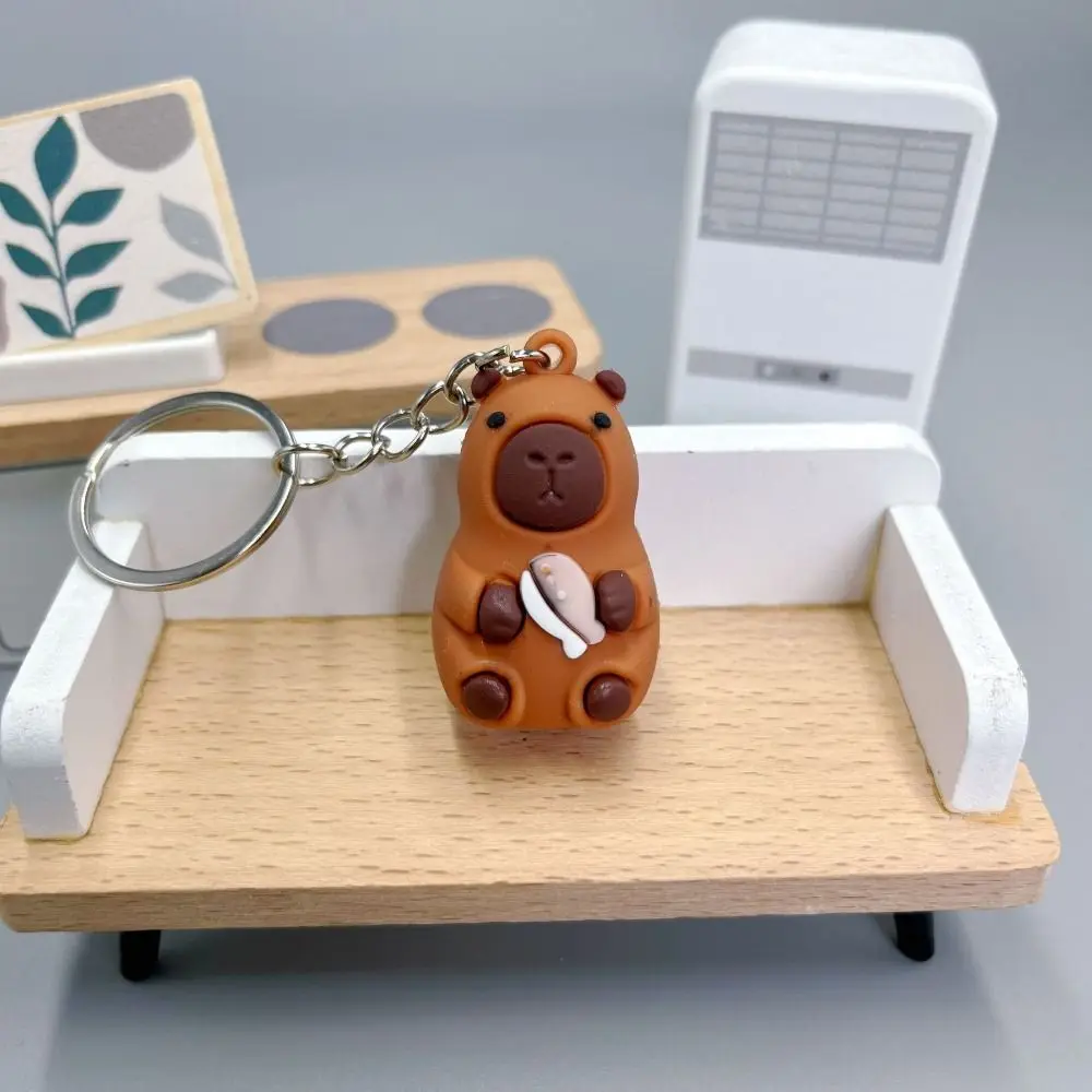 Mental capybara nøkkelring søt pvc skilpadde dyr anheng vanntett myk selvklebende tegneserie nøkkelring jenter: Gul