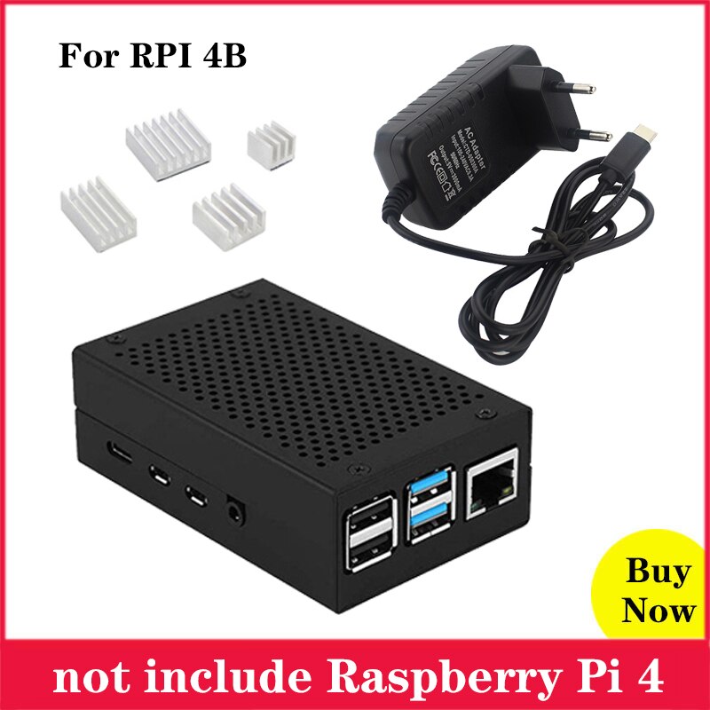 Raspberry Pi 4 Aluminum Case Raspberry Pi 4B Box Enclosure 3A Power Supply Charger Heat Sink Radiator for Raspberry Pi 4 Model B