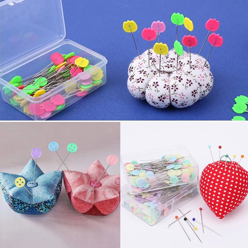 50PCS/box Stainless Steel Color Button Needle Pins Head Flat-head Sewing Pins DIY Clothing Fabric Dressmaking Sewing Supplies