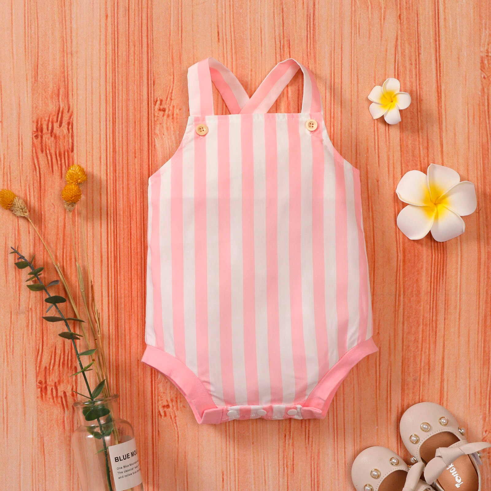 Zomer Schattige Baby Rompertjes Pasgeboren Mouwloze Peuter Kids Jongens Meisjes Gestreepte Gedrukt Jumpsuits Casual Outfits Kostuum 3-18 Maanden