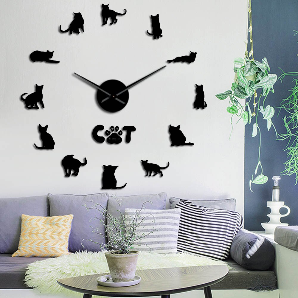 DIY Tonkinese Cats Wall Art Animals Kitty Pet Frameless Giant Wall Clock With Mirror Effect Large Silent Quartz Clock Wall Watch