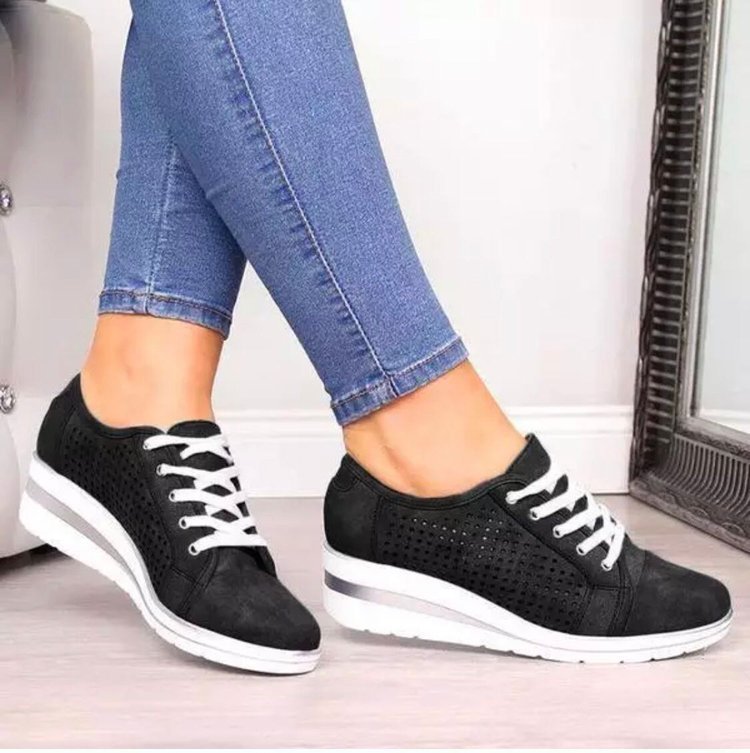 Printemps femmes chaussures compensées décontracté creux respirant toile plate-forme été baskets maille bout pointu sans lacet chaussures dames
