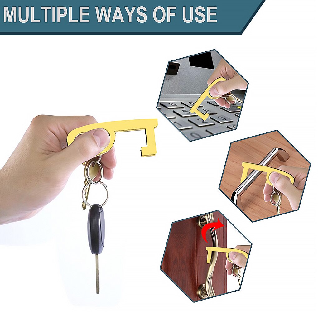 Avoid Contact Door Handle Puller Key Shaped Portable Metal Elevator Button Press Contactless Tool