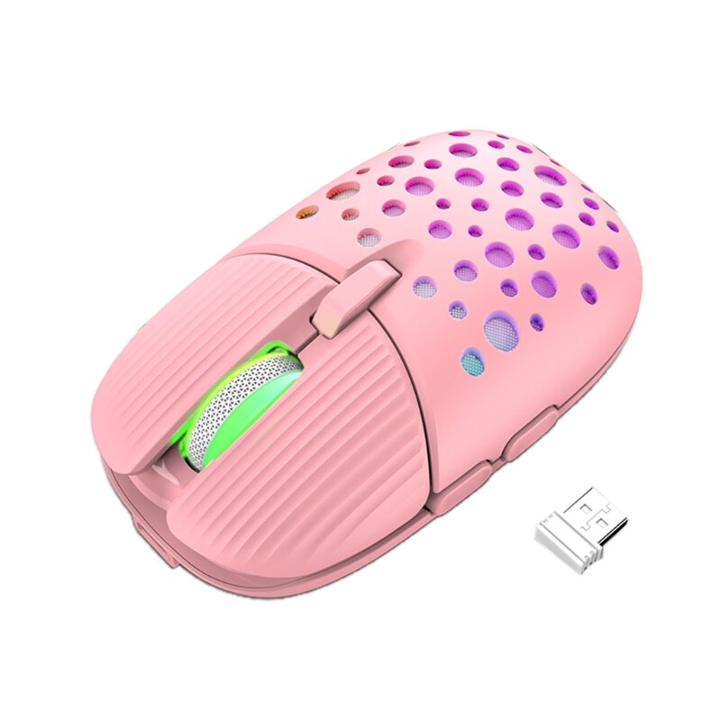 Mini Silent Wireless Optical Cartoon Mouse Mouse 3200dpi Ergonomic Computer Accessory Rechargeable Luminous: Pink