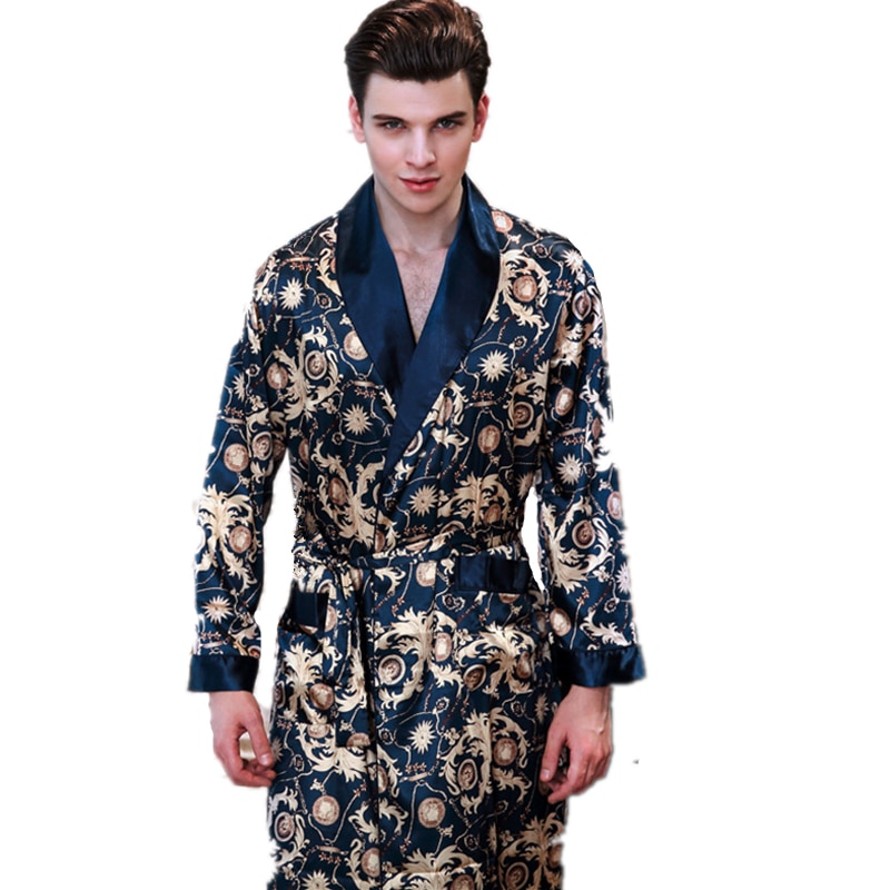 Spring Luxury Silk Dressing Gown Man Satin Long Sleeve Bathrobe Kimono Home Clothes Sleepwear Bath Robe