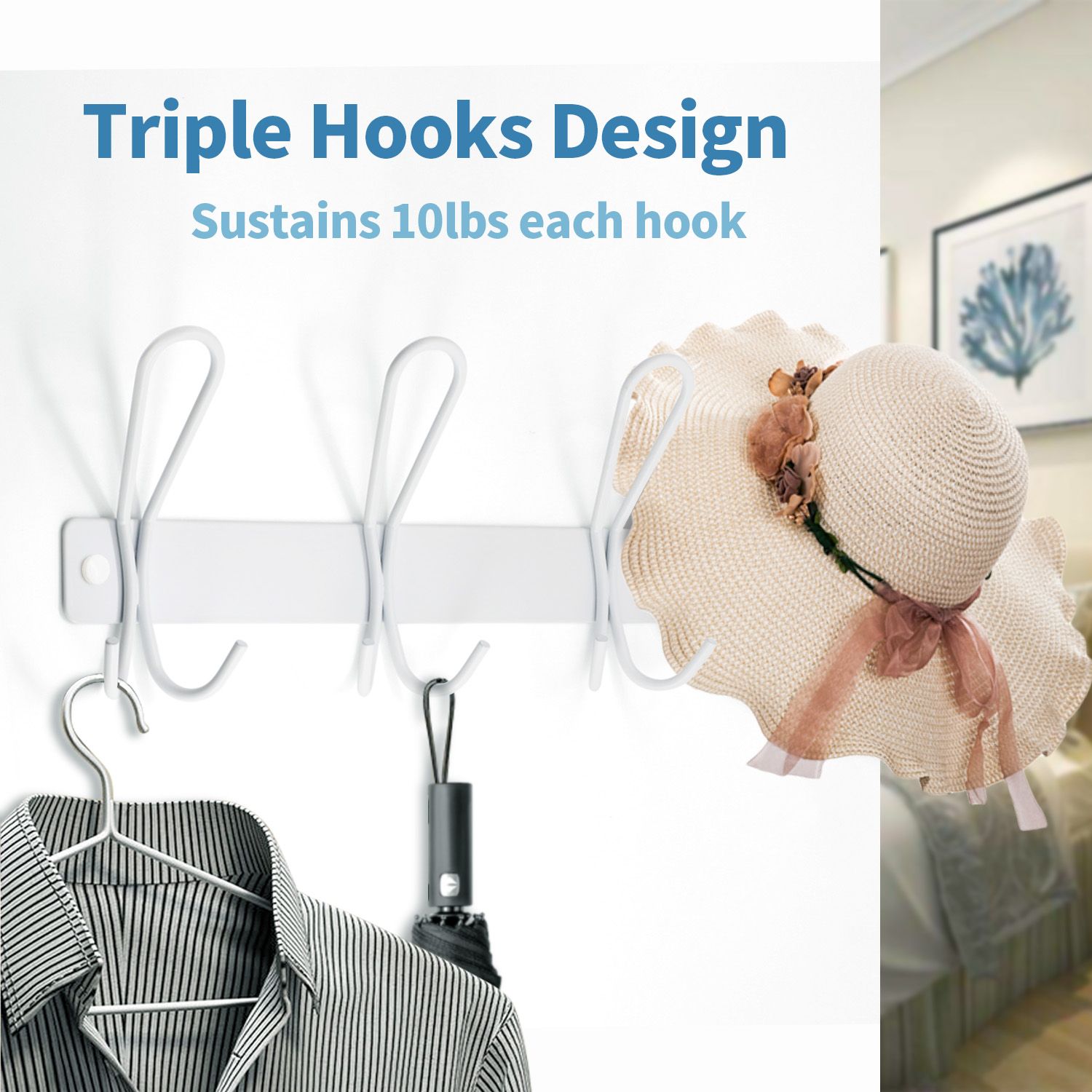 Perchero de montaje en pared con 4 ganchos triples, Perchero de Metal resistente para colgar chaqueta, ropa y sombrero