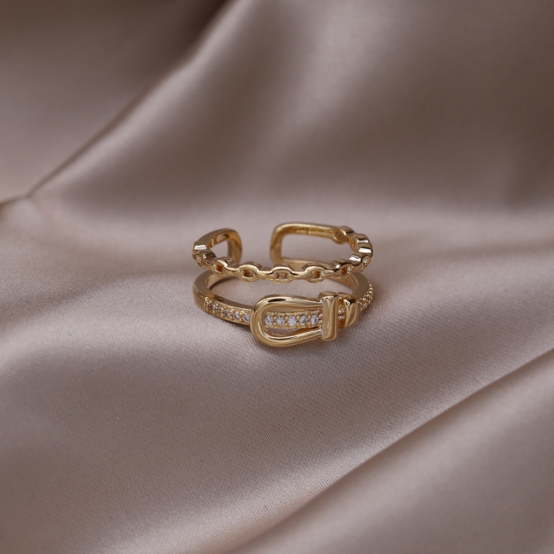 14K gold plated Korean jewelry double-layer zircon cross ring women's opening daily work accessories: Red